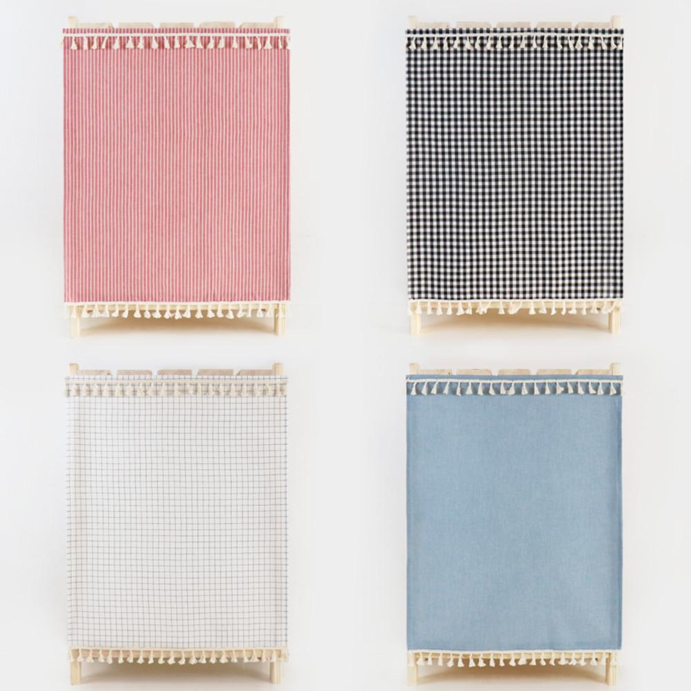 주문제작 찍찍이 벨크로 선반 책장 가리개 붙이는커튼 가림막 그리드체크아이보리 60x80