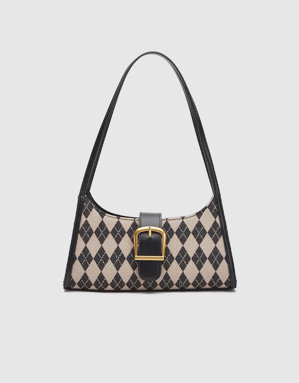 Argyle Buckle Detail Shoulder Bag - Khaki Checkered / One-Size