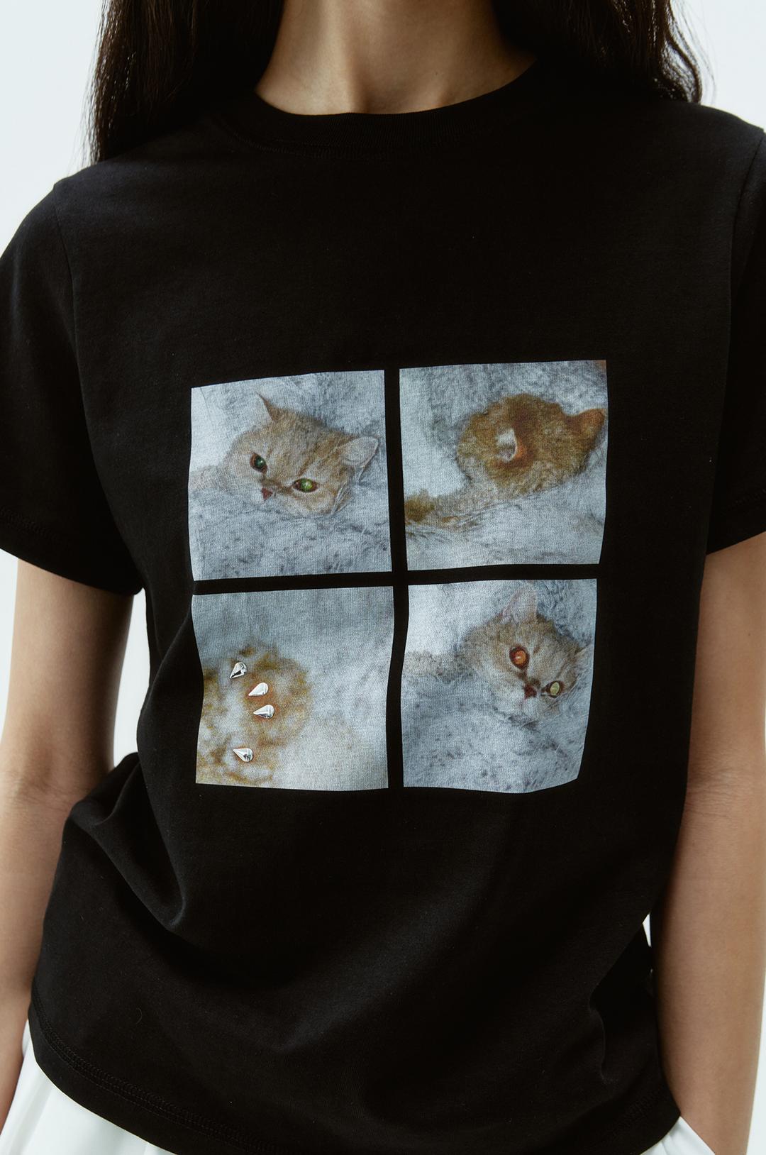 [1SIZE Reorder 03/31일 예약배송]G_LOVE CAT T-SHIRT / BLACK
