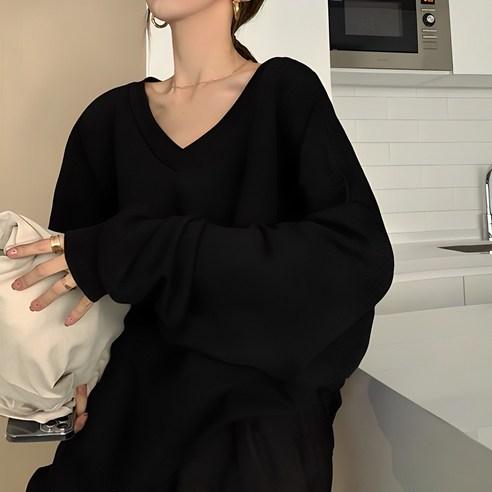 구디프 여성용 오버사이즈 브이넥 긴팔 티셔츠 - 티셔츠 | 쿠팡