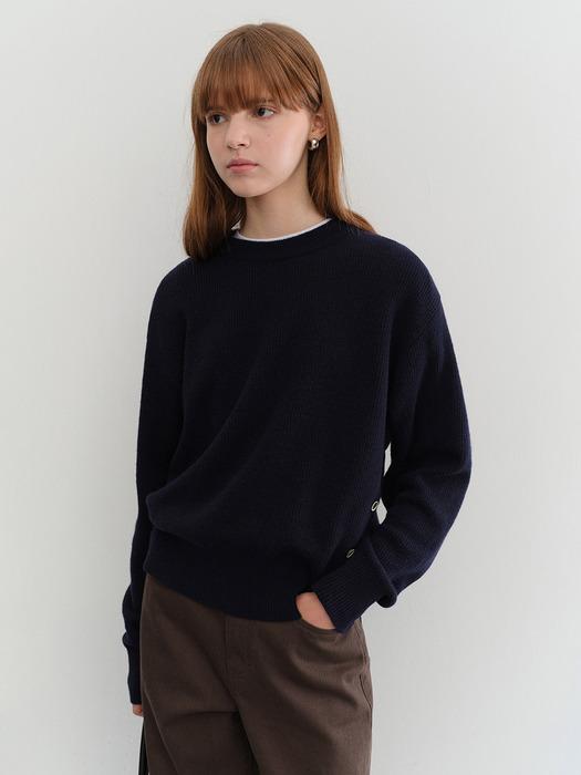 UNISEX BUTTONED CREWNECK SWEATER DEEP NAVY_UDSW5C107N3