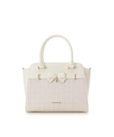 ラメツイードアクセントリボンハンドバッグ