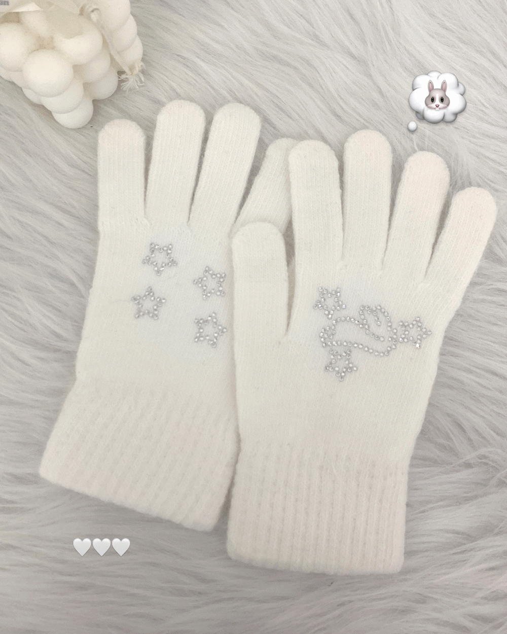 헤루 Y2K 토끼 별 큐빅 터치 홀 손가락 장갑