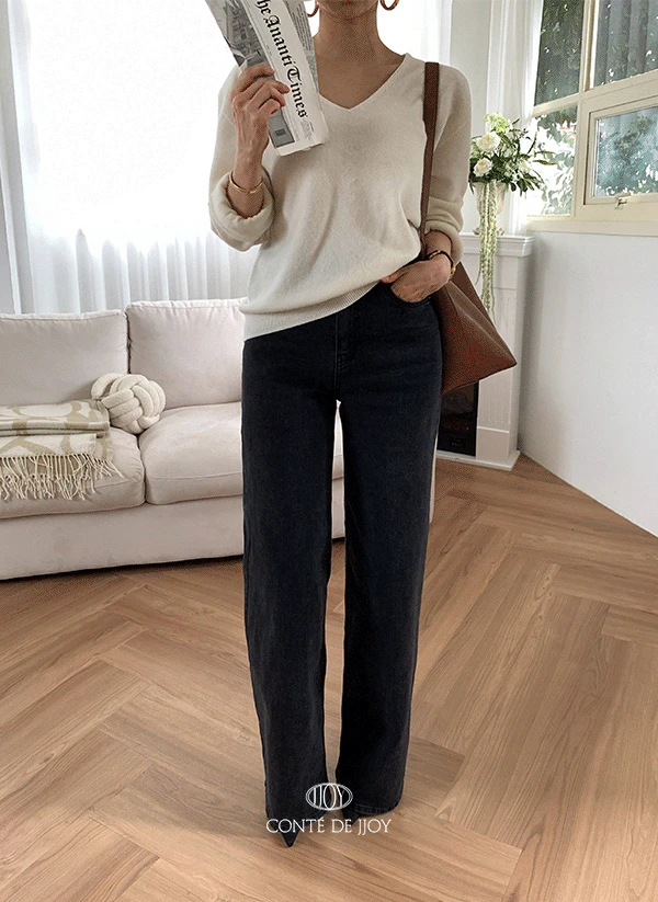 [MADE] 스판 흑청 세미 일자 팬츠