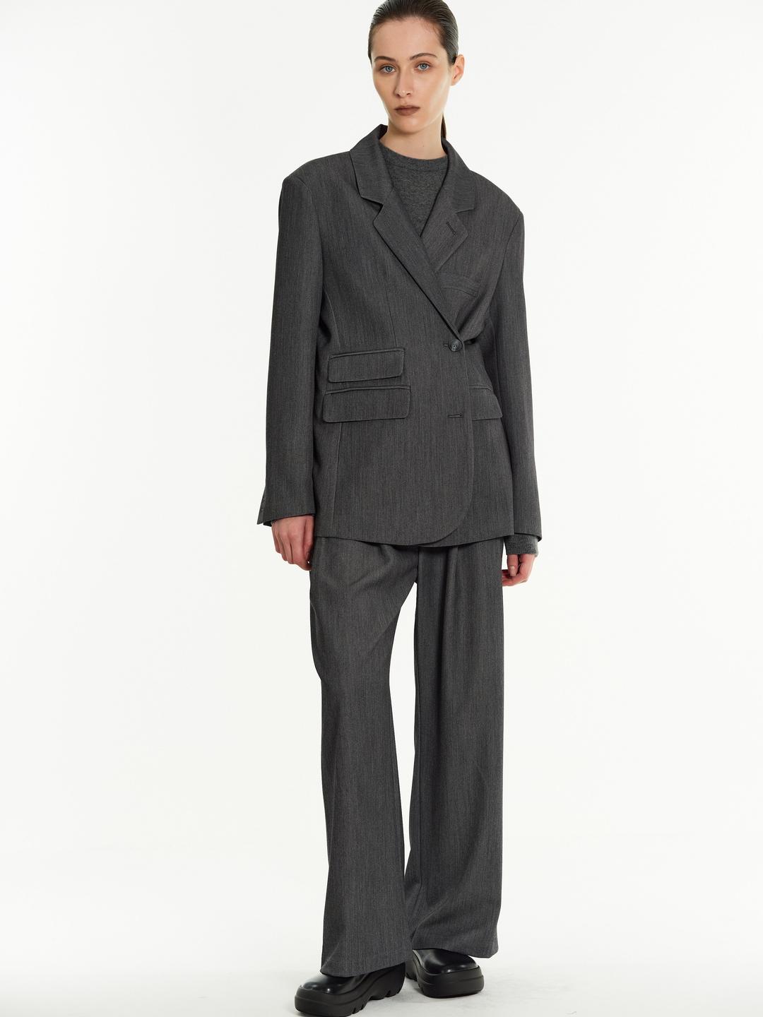 2-Way Button Blazer, Charcoal - One Size / Charcoal