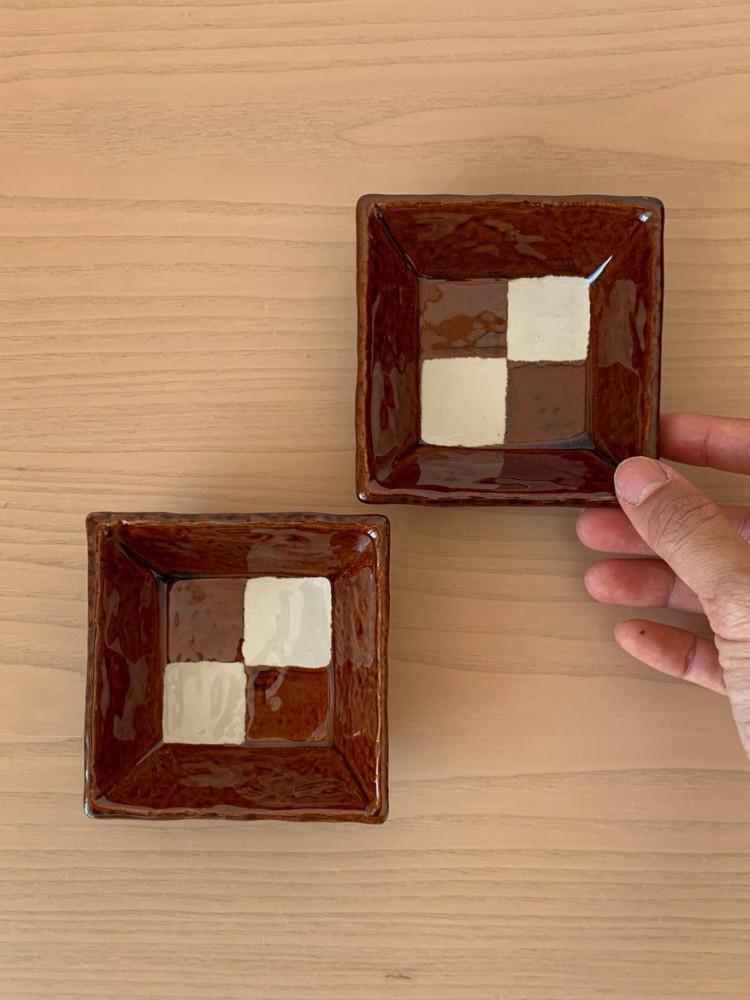 체크 투톤 사각 소스볼 간장 종지 일본 도자기 선물 추천