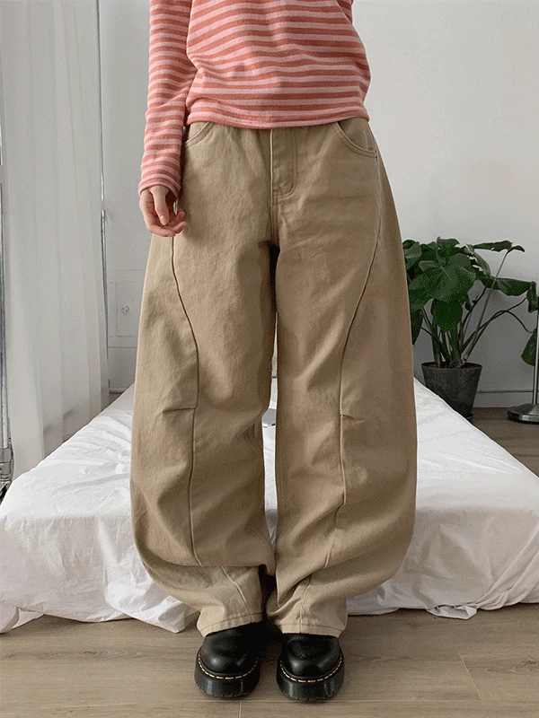 [유니크✨/하체커버] 원 포켓 힙 포인트 코튼 와이드 팬츠 면 바지 3color