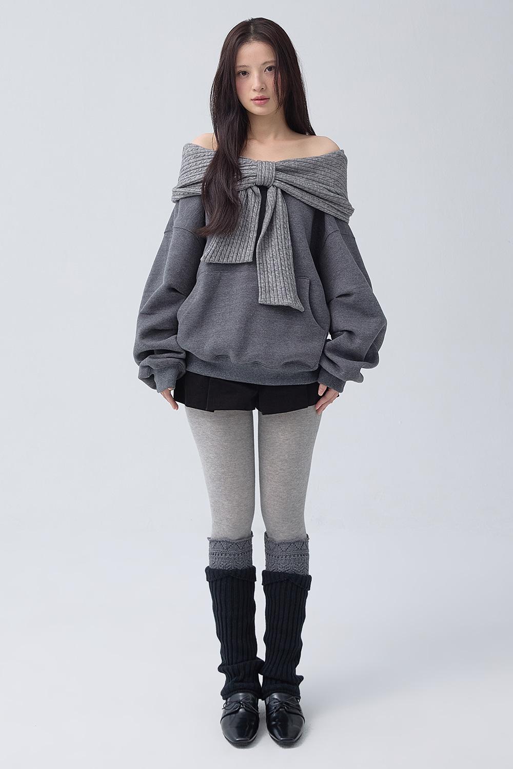 TWO-WAY RIBBON SHAWL HOODIE_TT5W203MG