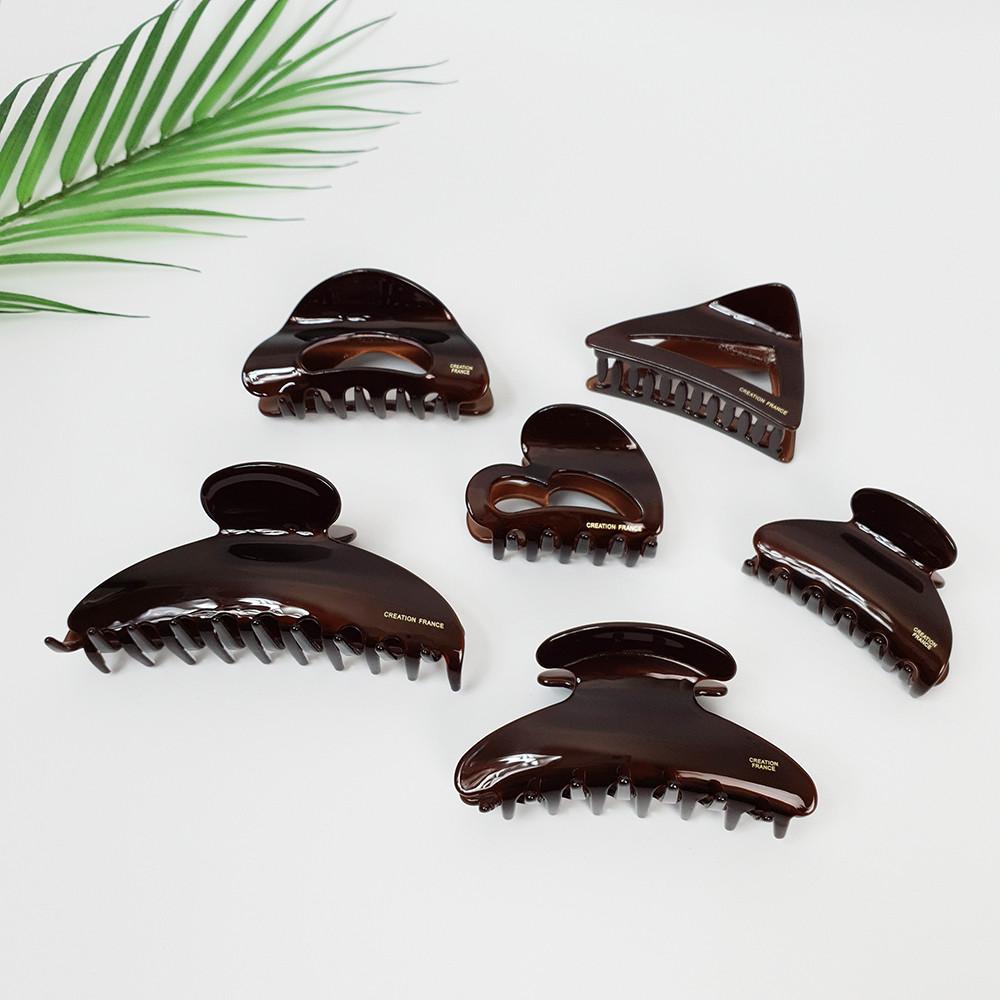 프랑스핀 시크 브라운 반묶음 올림머리 헤어 집게핀