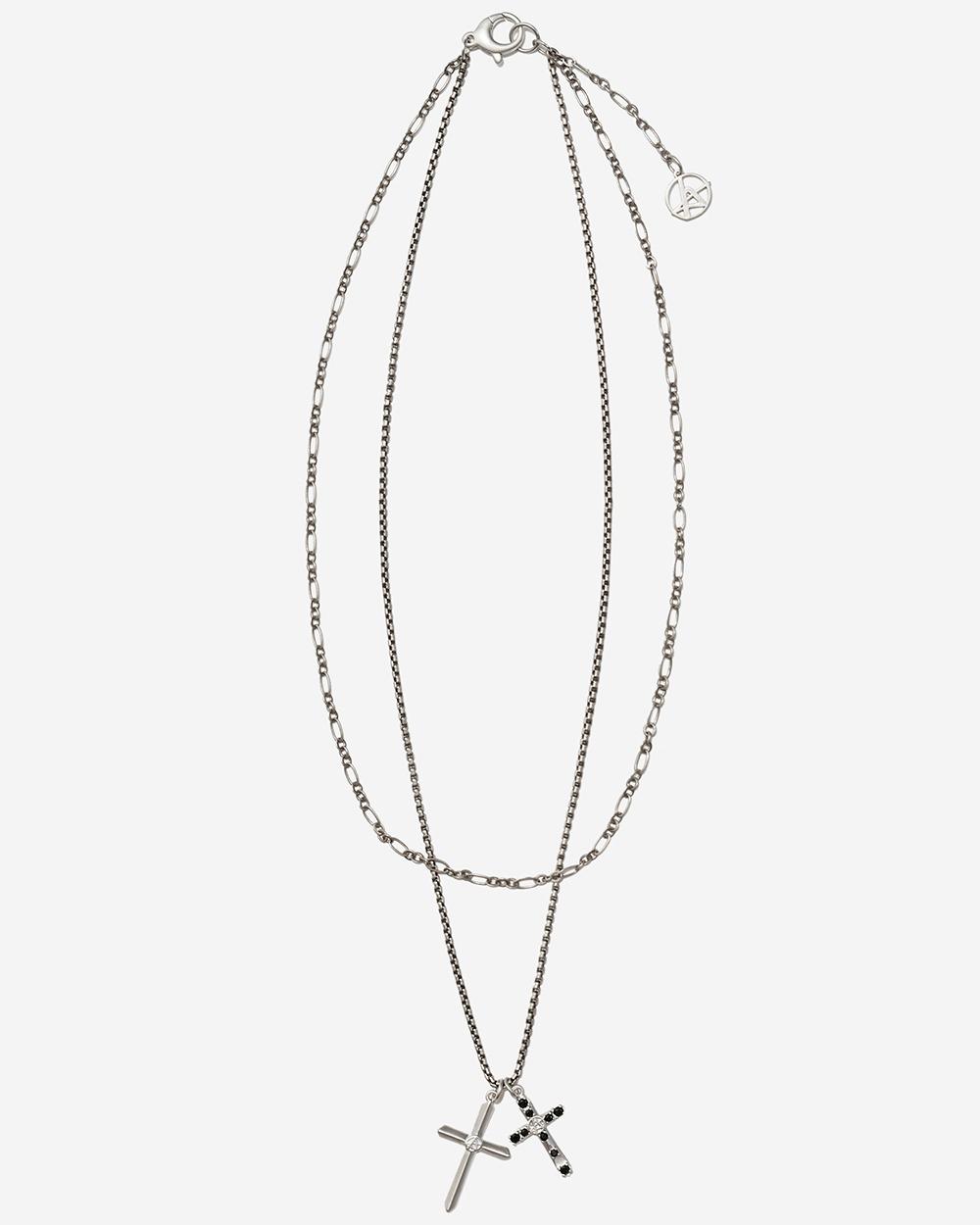 DOUBLE CROSS LAYERED NECKLACE BLACK(VA401)