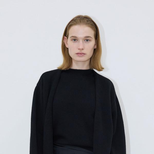 SOFT WOOL RELAXED KNIT CARDIGAN - BLACK