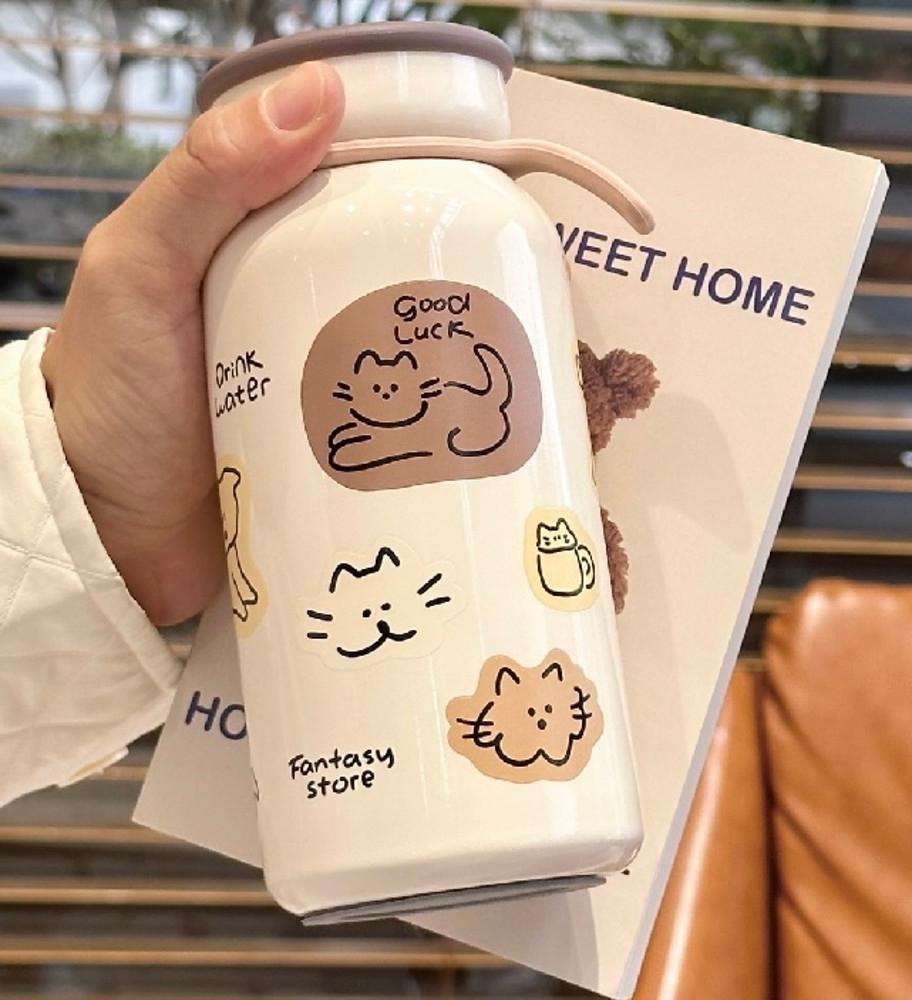 귀여운 강아지 고양이 프린팅 뚜껑 텀블러 400ml