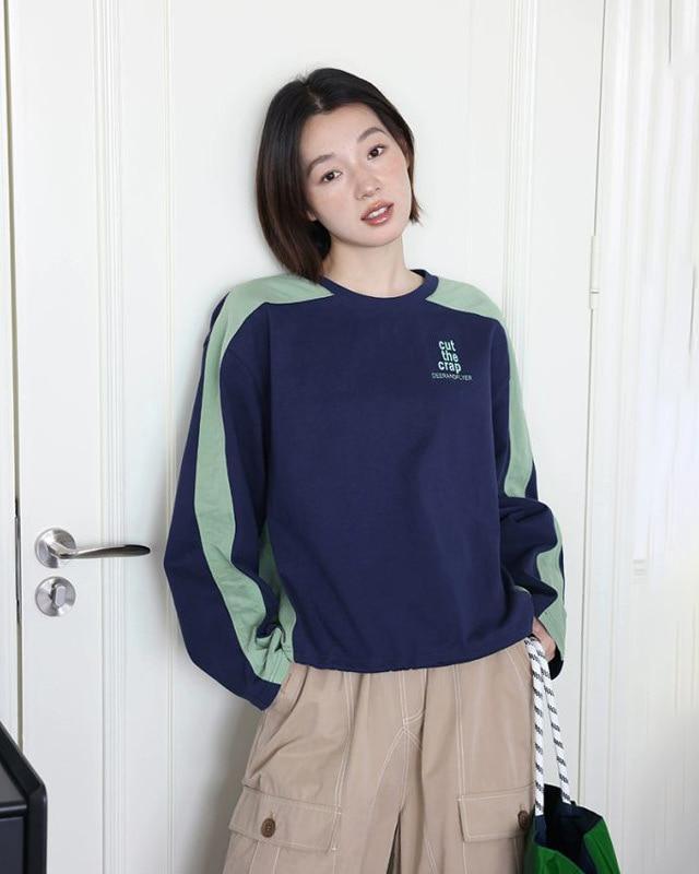 DEER&FLYER 컬러블록 스포츠 맨투맨 (네이비)