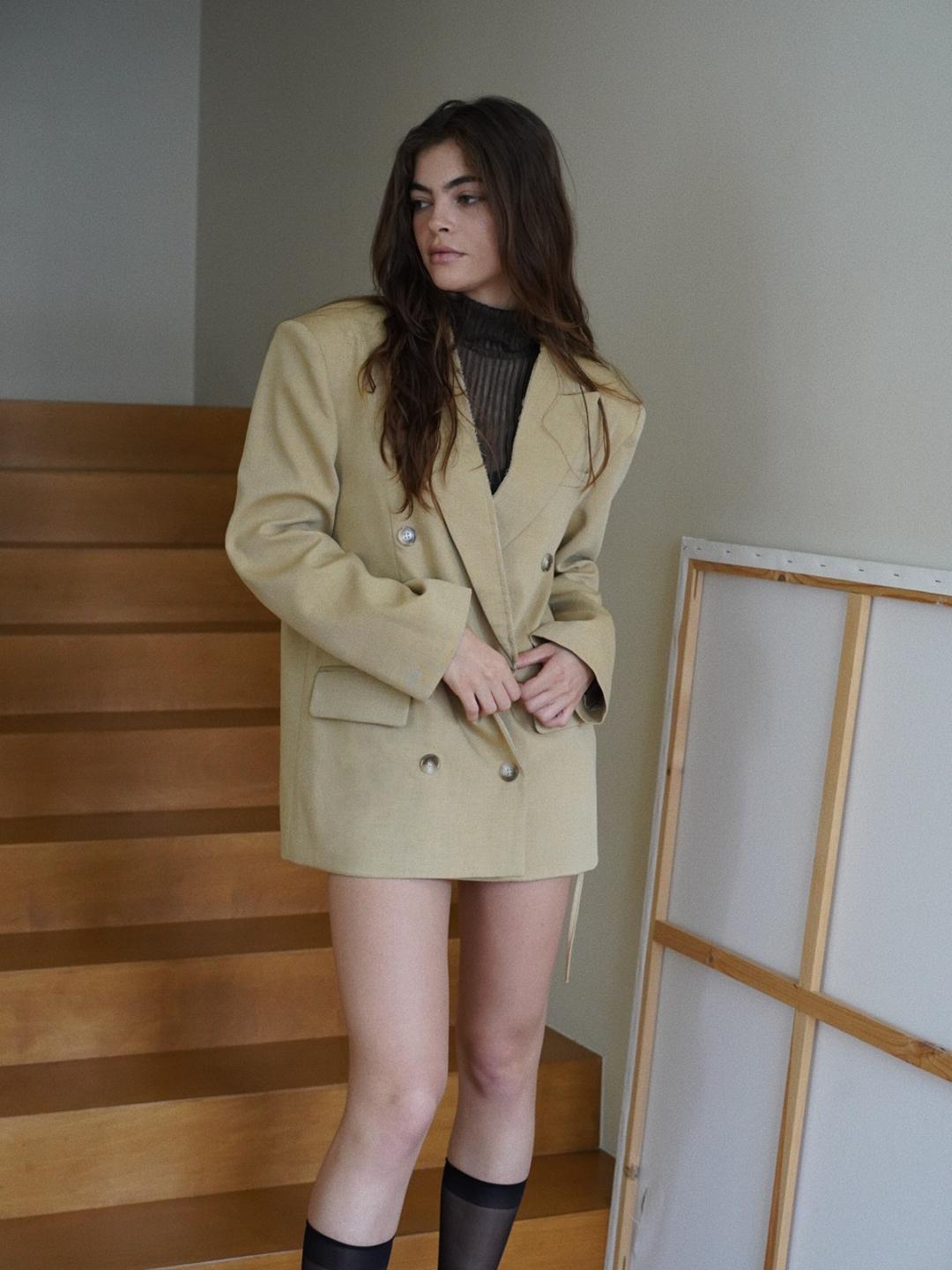 001 Cimento Frayed Blazer (Mustard Beige)