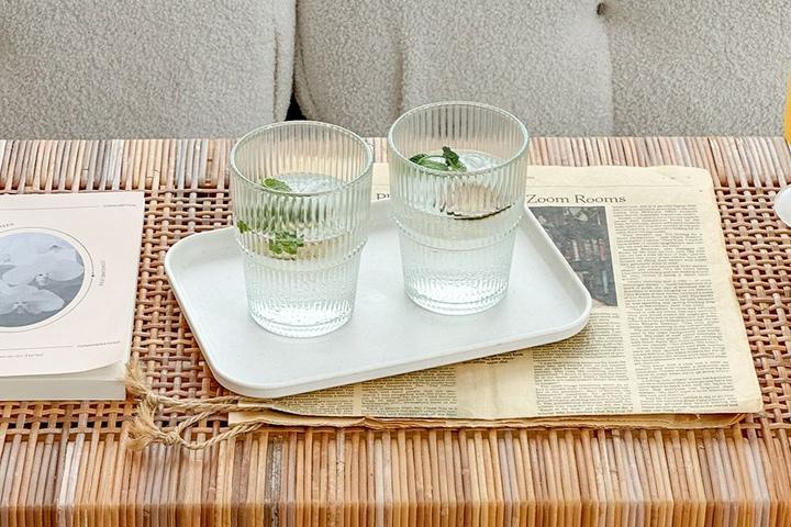 플리츠 유리 물컵 2P 세트 음료잔 물잔 커피잔 홈카페