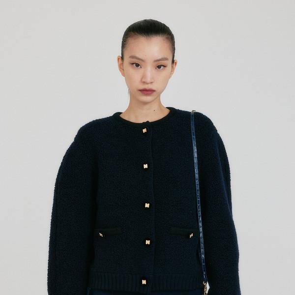 ZIZI Round Neck Knit Cardigan - Navy*