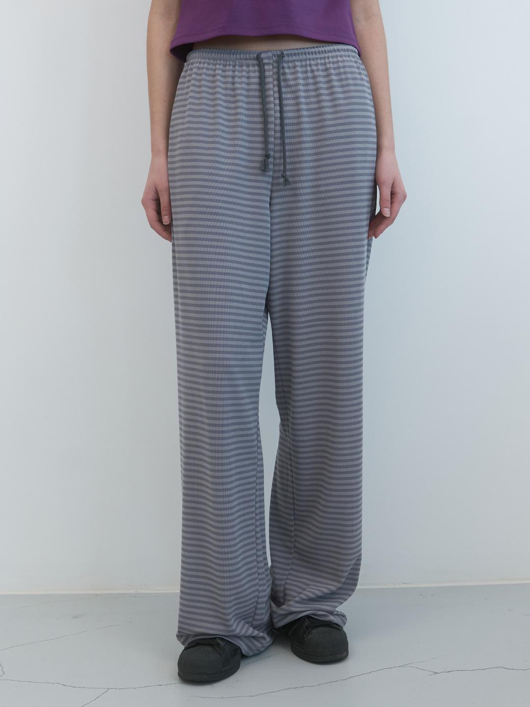 와이드 라운지 밴딩 팬츠 (Grey Stripe)