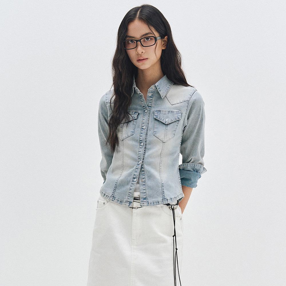 [W]Western Slim Denim Shirts DCWSH003LIGHTBLUE