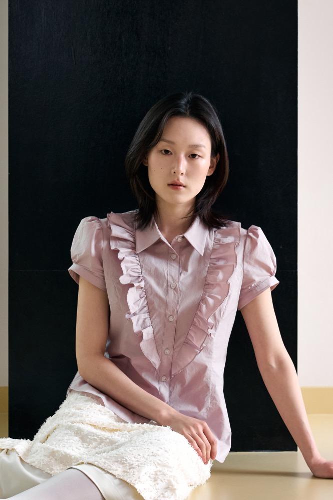 V-FRILL PUFF SHIRT (LIGHT PURPLE)