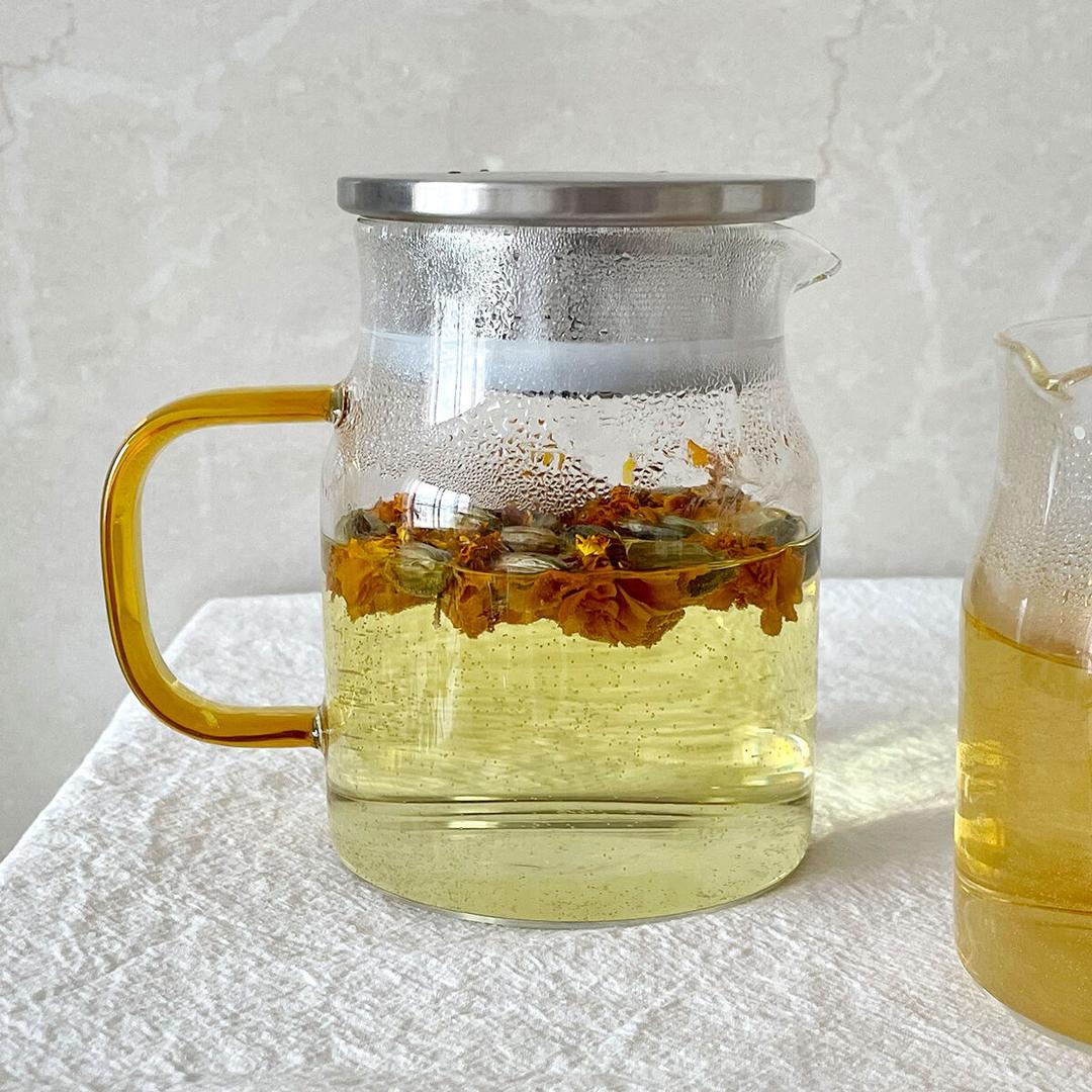 1+1 퓨어 내열유리저그 600ml 옐로우 주전자컵 티팟 찻잔 물병 머그 홈카페