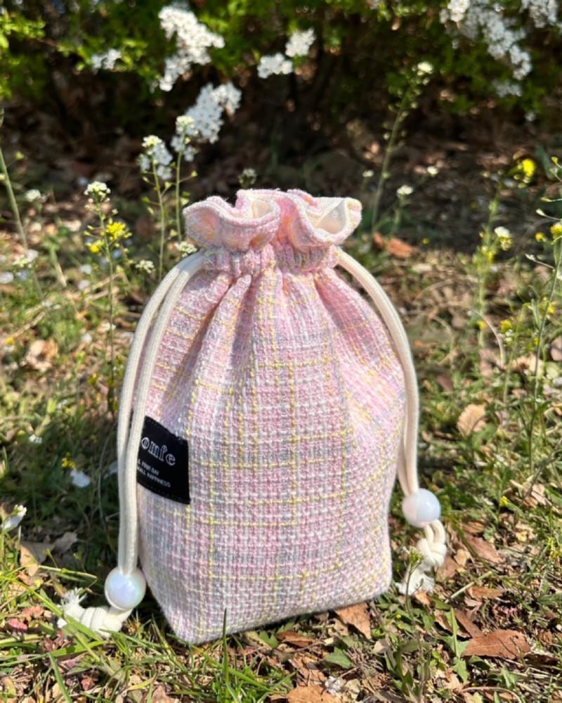 pink cotton candy pouch 에코백 가방 파우치 조리개 파우치 트위드 미니백 (핑크) - 꼼페 ccomfe