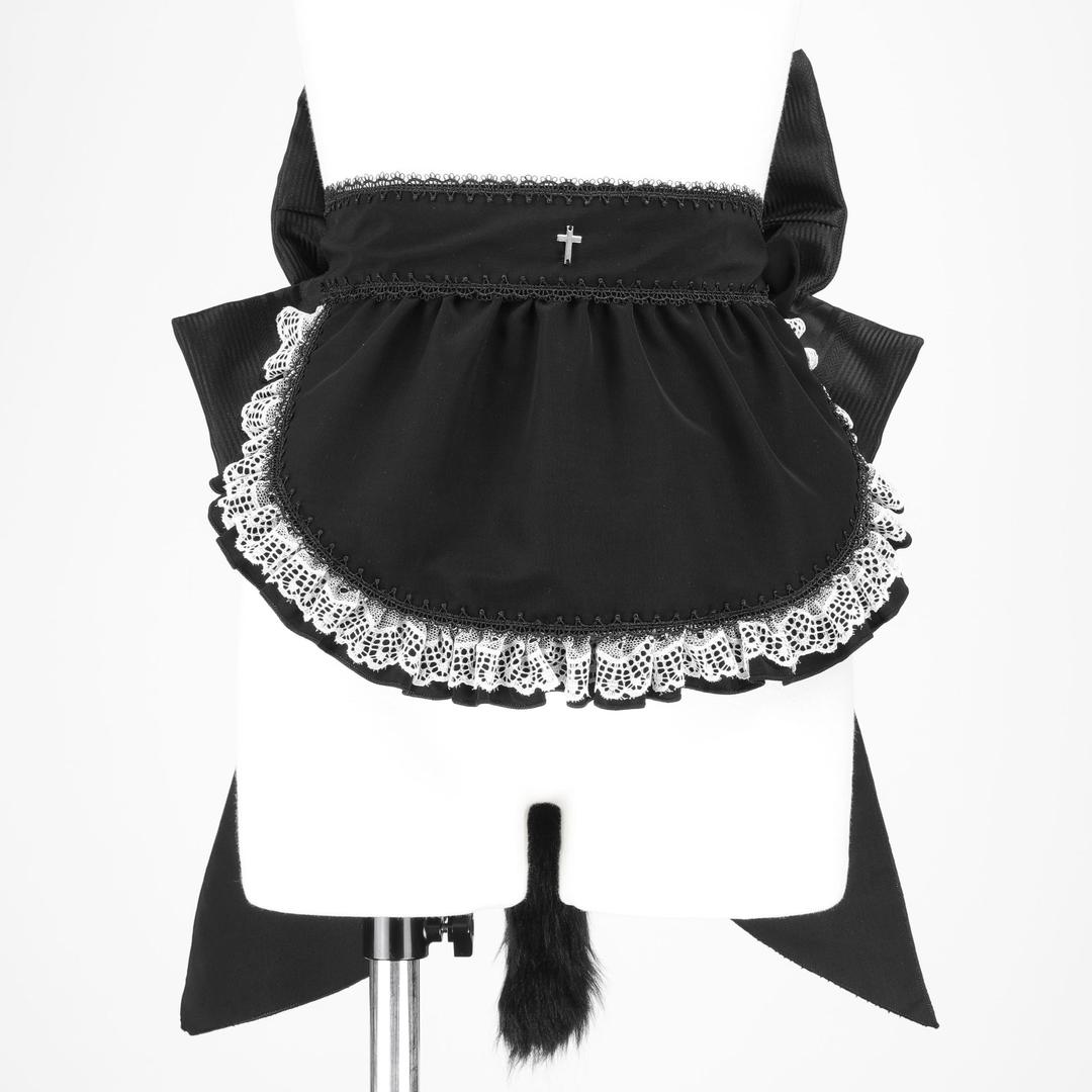 [予約1ヶ月] CAT TAIL MINI APRON RIBBON OBI (BLACK x WHITE)