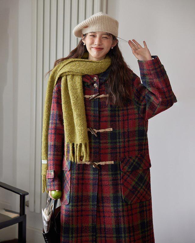 NOVELIST 울 블랜드 체크 더플코트 (레드)