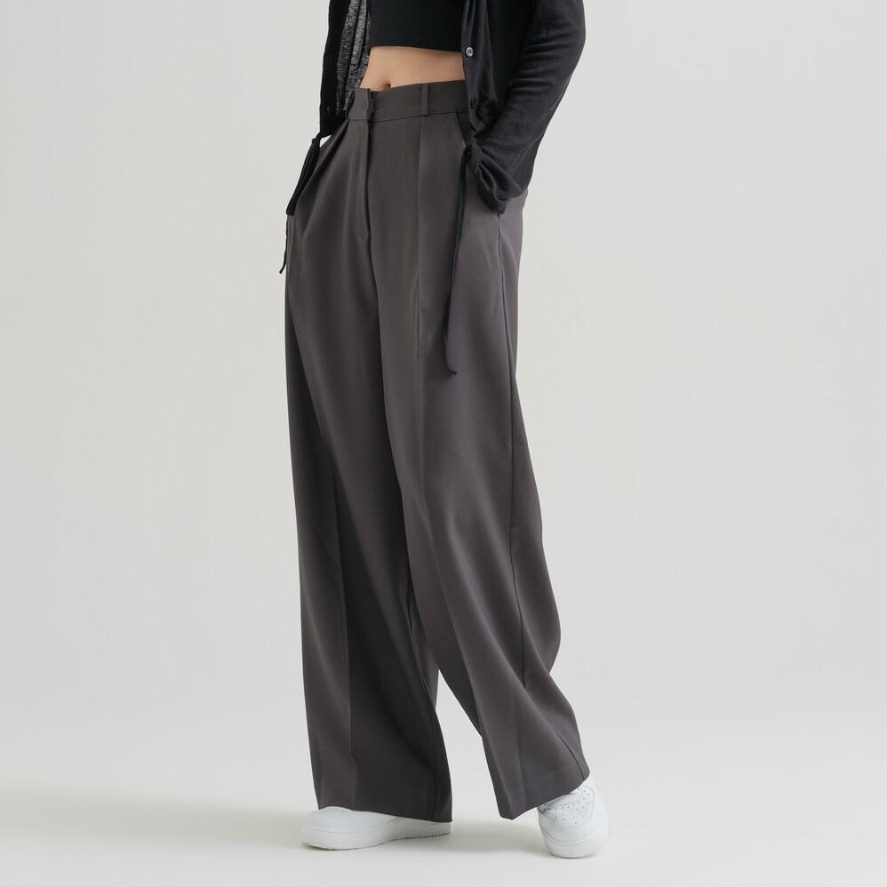 핀턱 밴딩 와이드 슬랙스 먹색