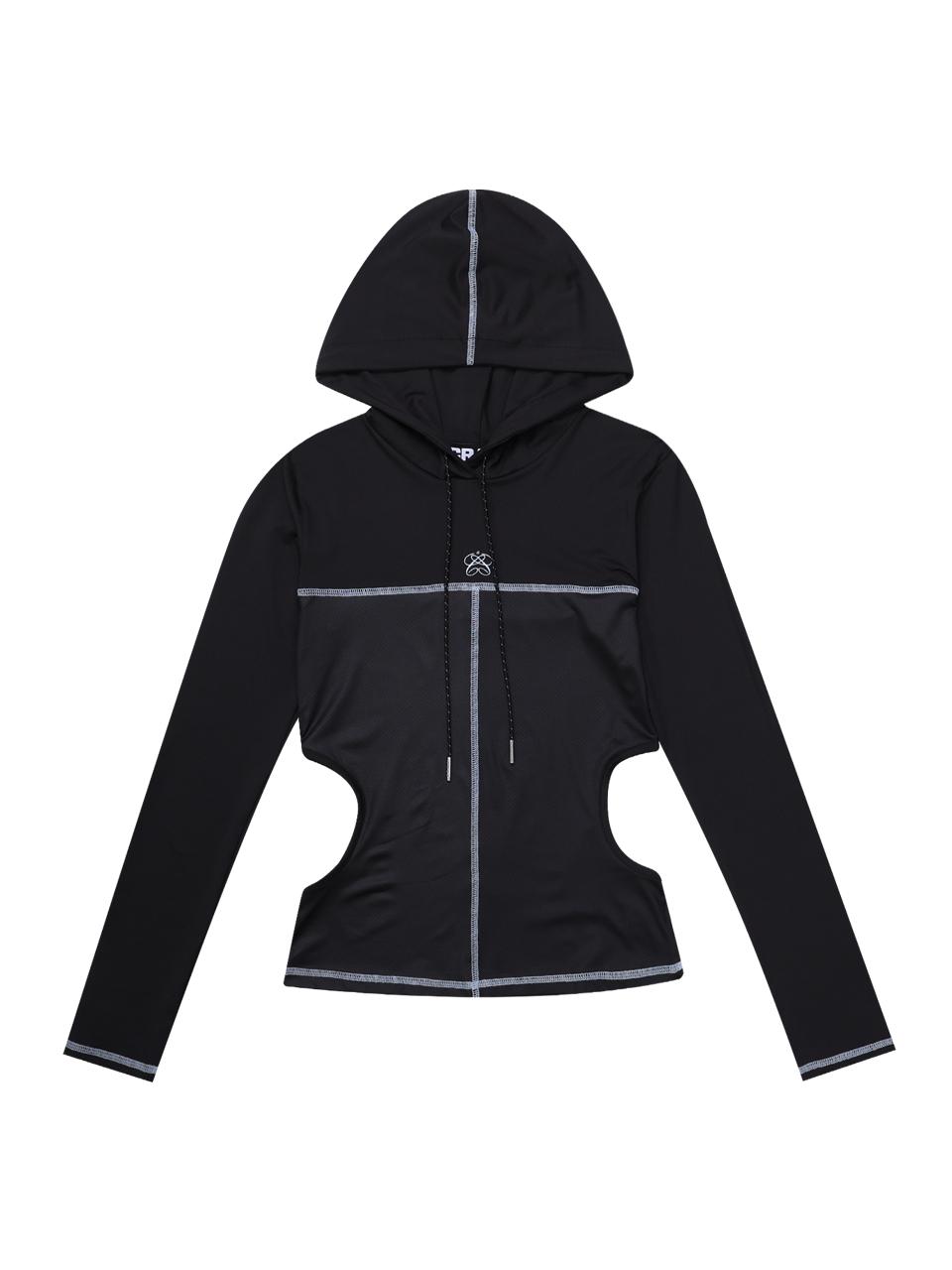 SIDE OPEN MESH HOODIE_BLACK