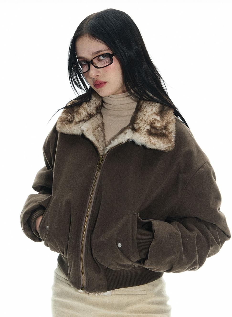 NECY STUDIO Eco Fur Flight Jacket