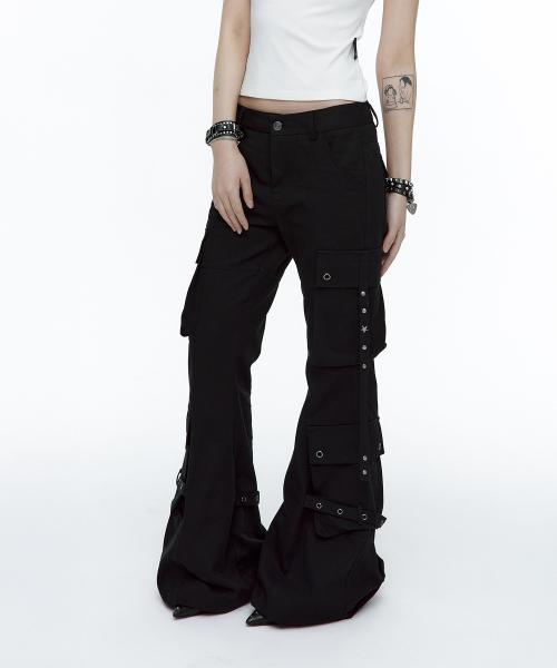 부츠컷 카고 스트랩 팬츠 블랙