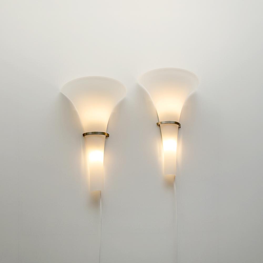 1980s Germany Opaline Glass Trumpet Wall Lamp