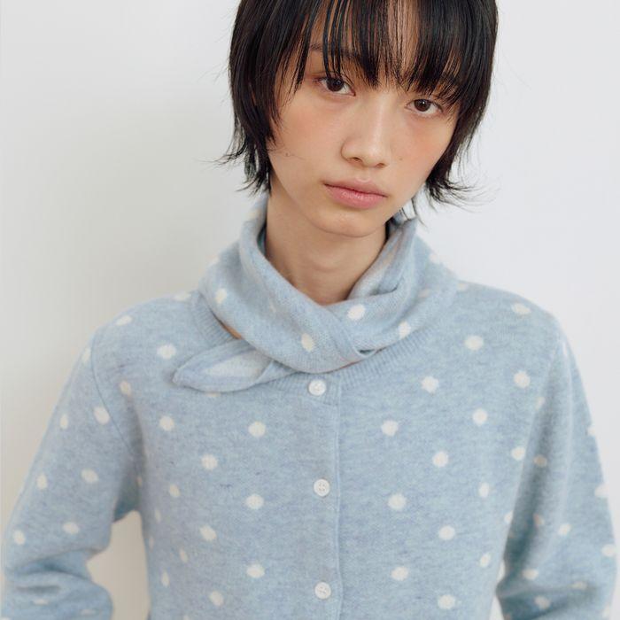 DOT SCARF SET CARDIGAN_SKY