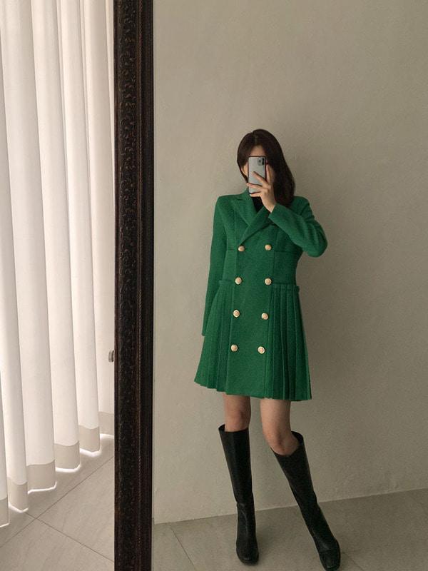 브이넥 카라 더블 코트 플리츠 미니 겨울 연말모임 원피스