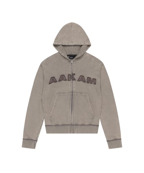 Washed Logo Zip-Up Hoodie (Khaki)
