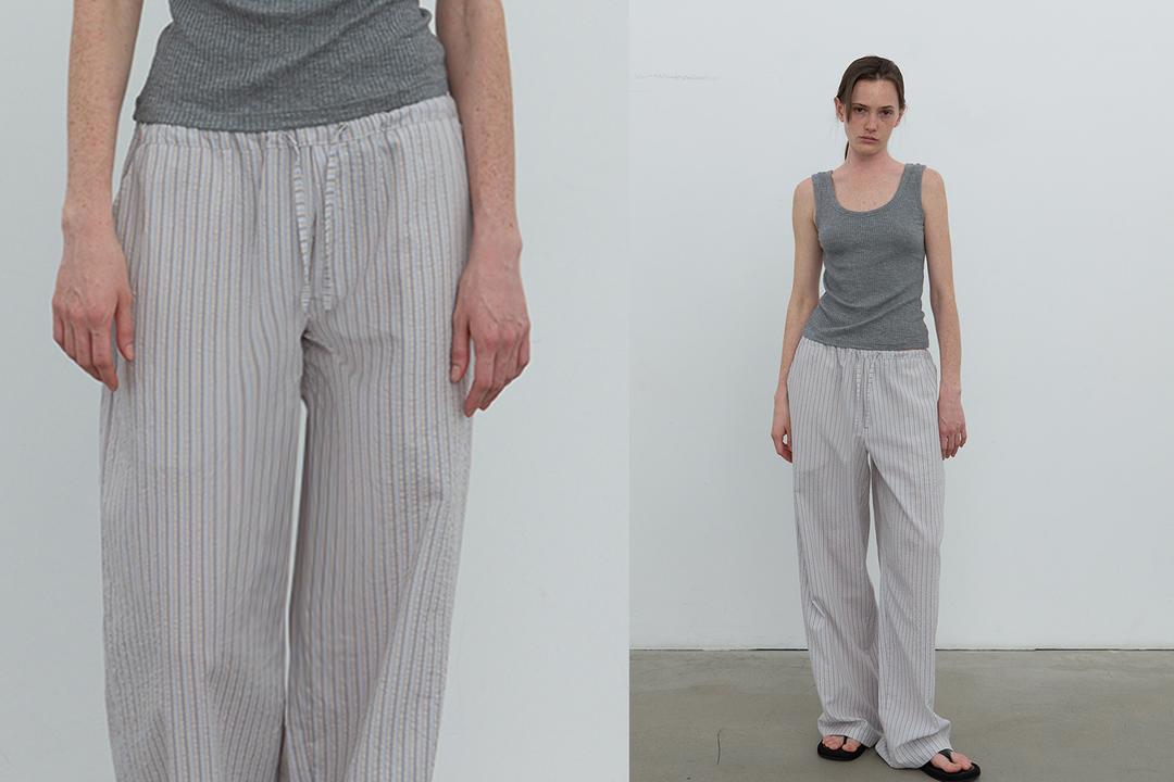 Mix stripe banding pants (light gray)