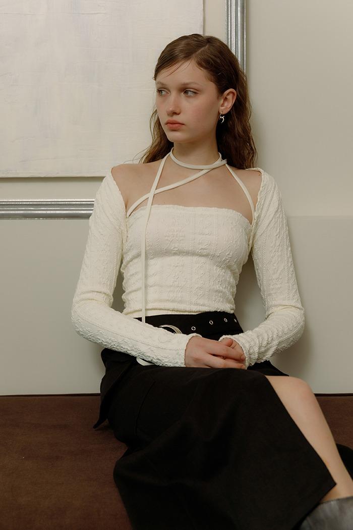 Jacquard top & bolero set (ivory)
