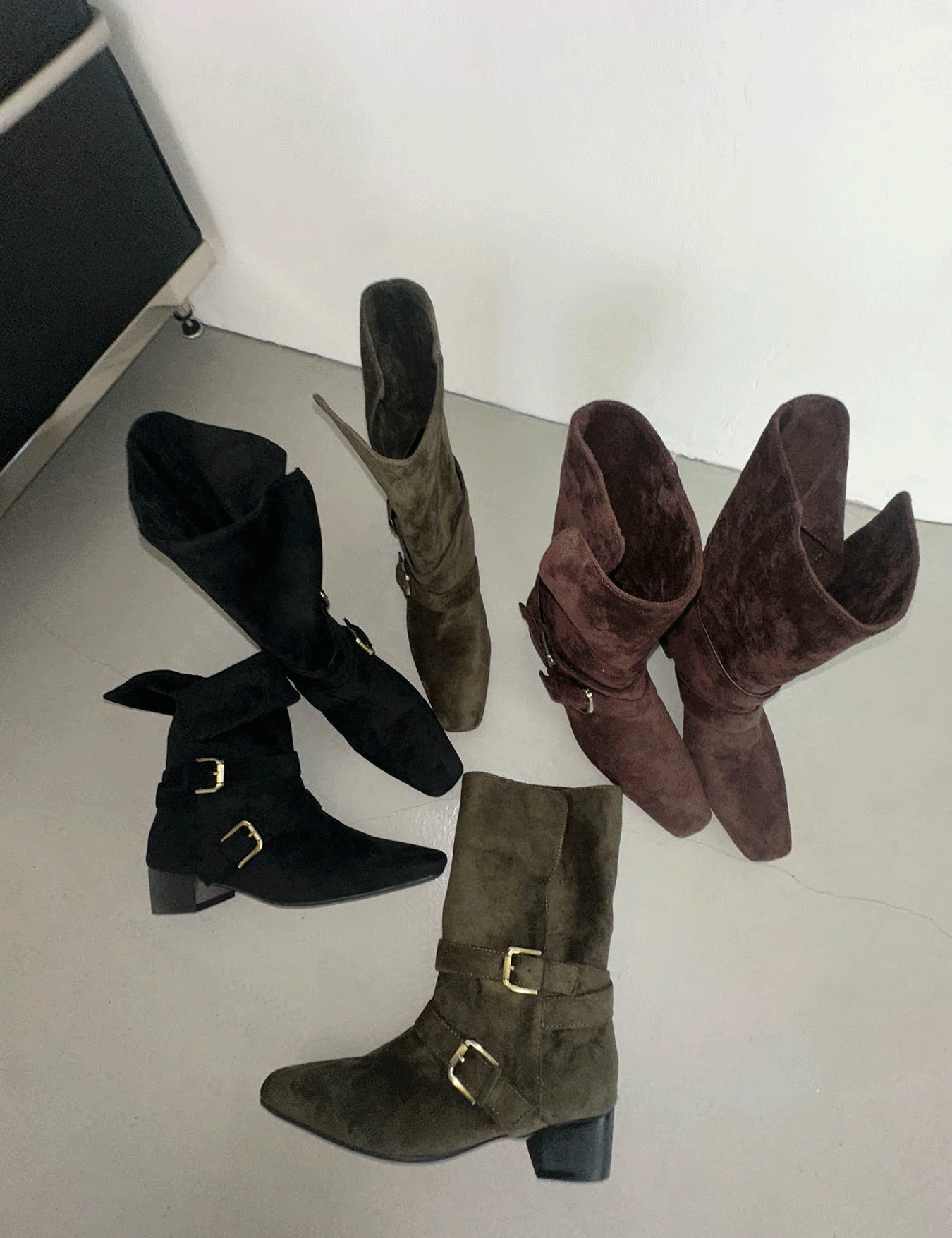 slim suede belted boots (3color)