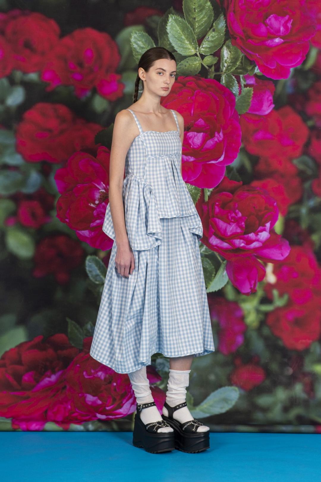 깅엄 체크 컷팅 라인 탑