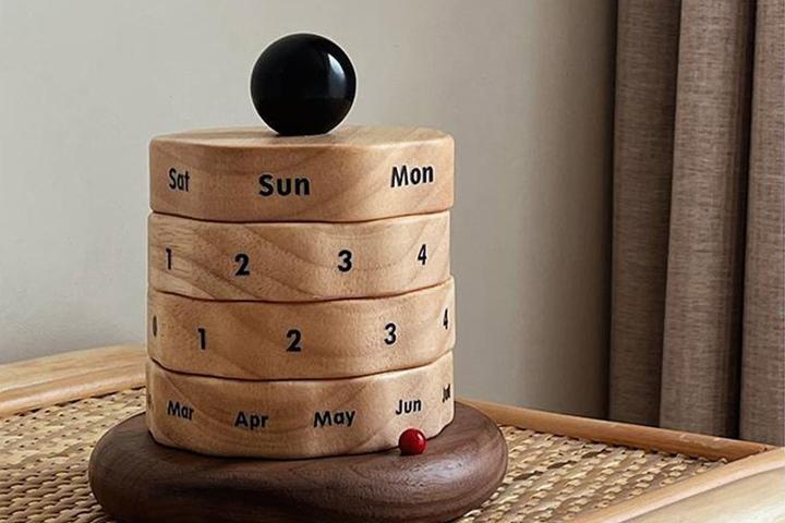 빈티지 레트로 우드 원목 회전 탁상 만년 달력 캘린더