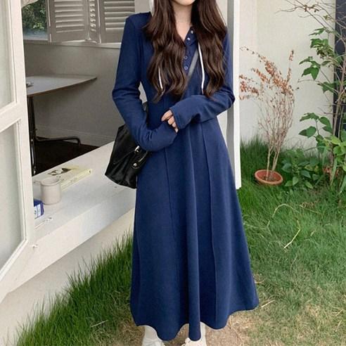 마켓에이 인디고 후드 A라인 롱원피스 - 원피스 | 쿠팡