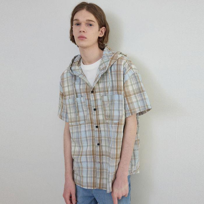 Mixed Check Hooded Shirt_BROWN(W25-TP22)