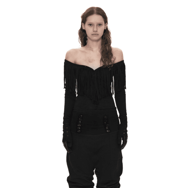 FRINGED BUTTON SLIM TEE