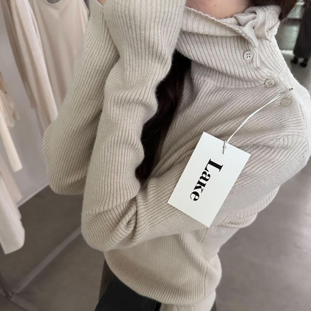 검 당일 레이크 사이드 스튜디오 코스 폴라 니트 티셔츠 버튼 터틀넥 하이넥 골지 이너티 2410