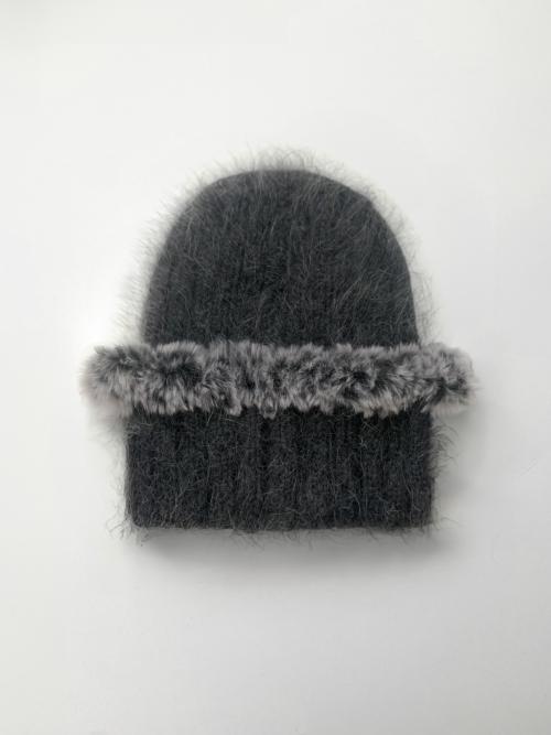 ANGORA KNTTIED FUR BEANIE GREY (ORDER MADE)