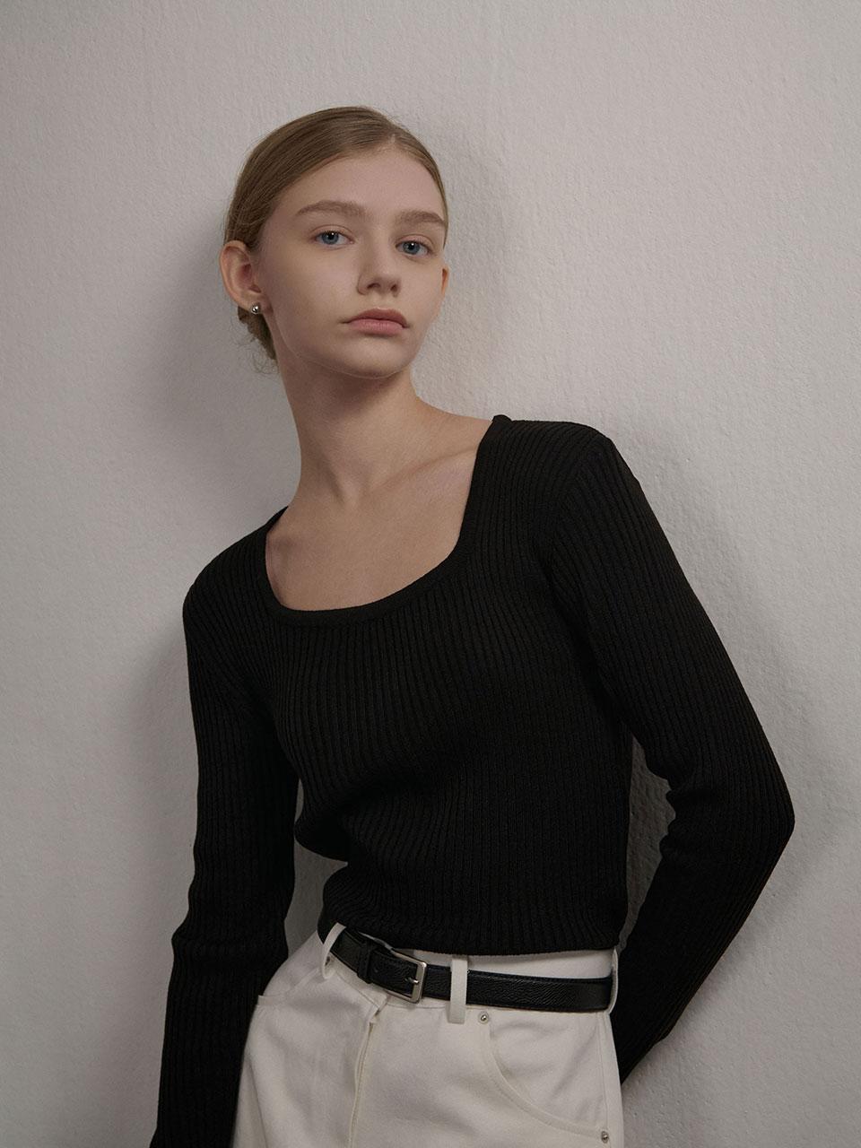 U-NECK RIBBED KNIT BLACK