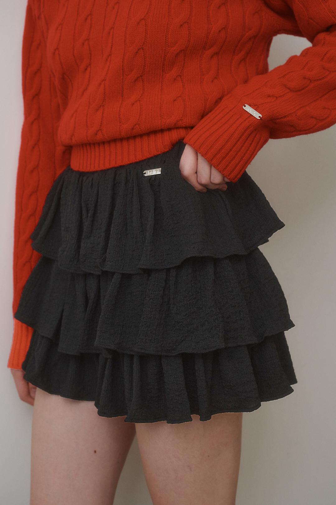 Cancan Shirring mini Skirt BLACK