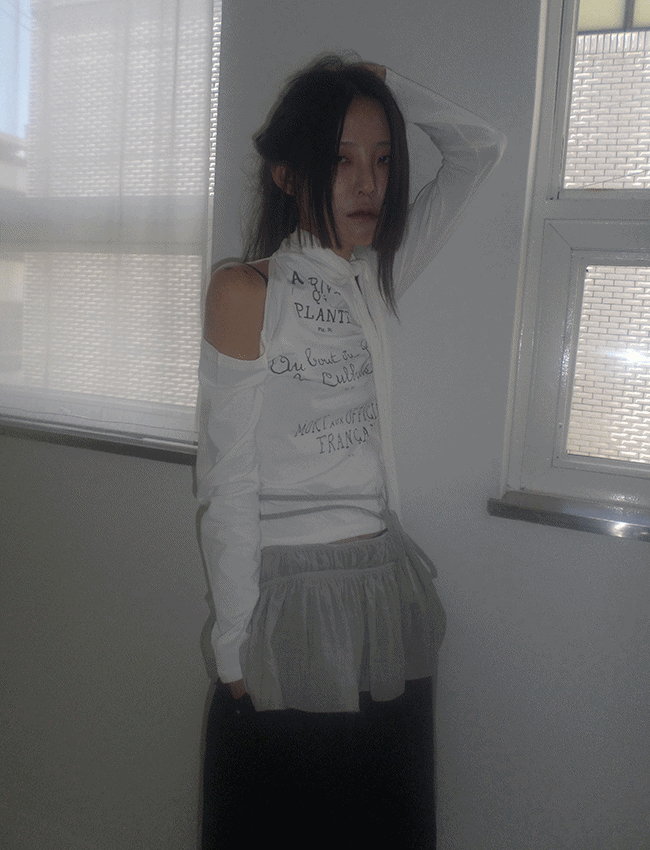 쉐어 레터링 숄더트임 스카프 티 (3color)