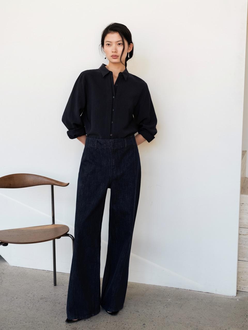 카로아 생지 절개 데님 슬랙스[indigo blue]