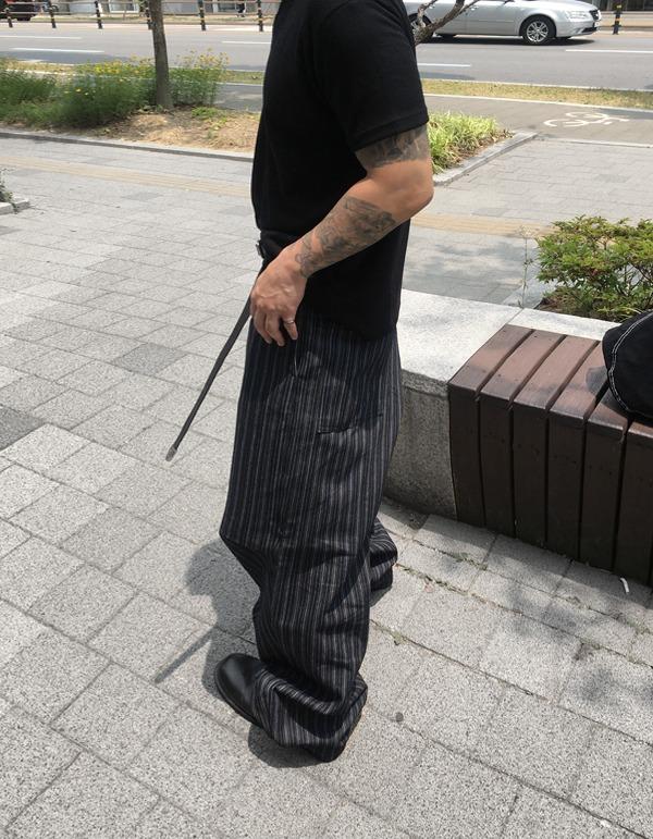 No.1300 N stripe denim wide PT